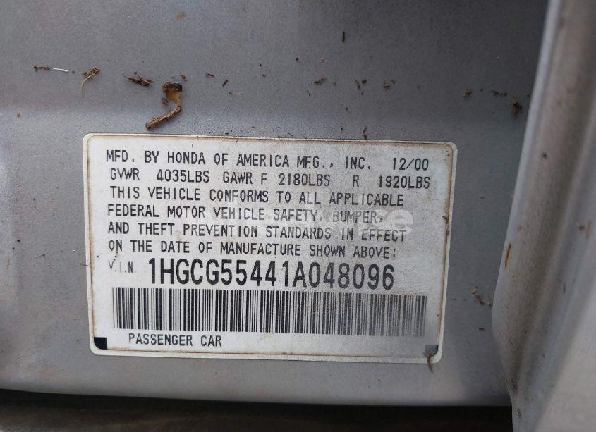 Photo 9 of 2001 Honda Accord 2.3 LX (VIN 1HGCG55441A048096)