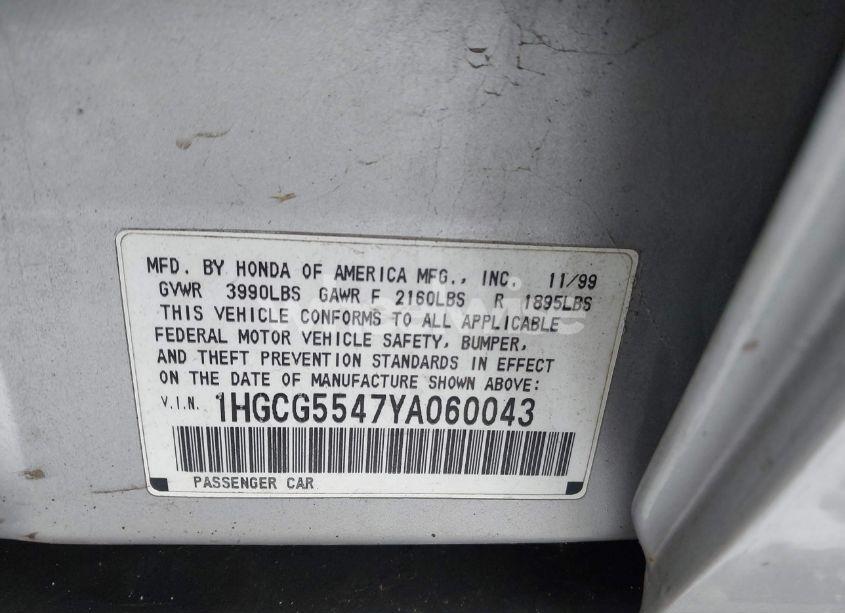 Photo 9 of 2000 Honda Accord 2.3 LX (VIN 1HGCG5547YA060043)