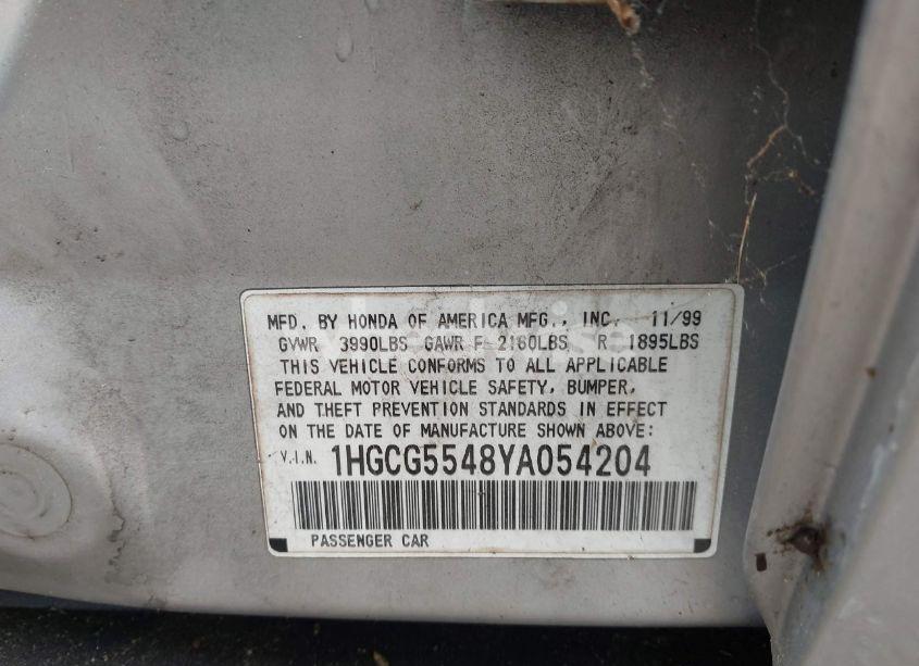 Photo 9 of 2000 Honda Accord 2.3 LX (VIN 1HGCG5548YA054204)