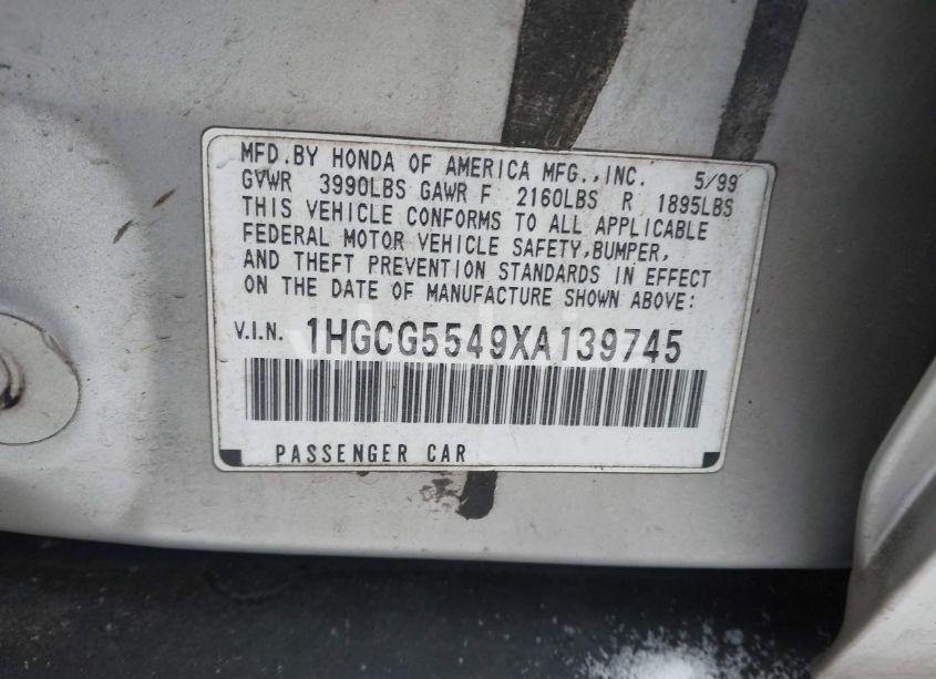 Photo 9 of 1999 Honda Accord LX (VIN 1HGCG5549XA139745)