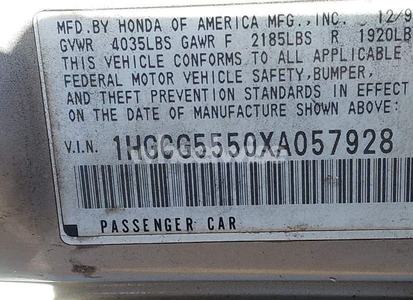 Photo 9 of 1999 Honda Accord EX (VIN 1HGCG5550XA057928)