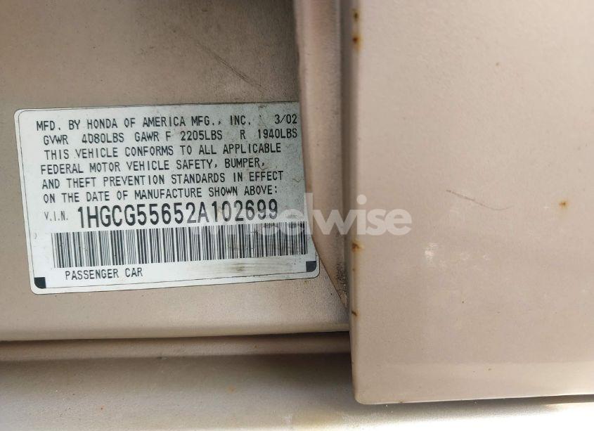 Photo 9 of 2002 Honda Accord 2.3 EX (VIN 1HGCG55652A102699)