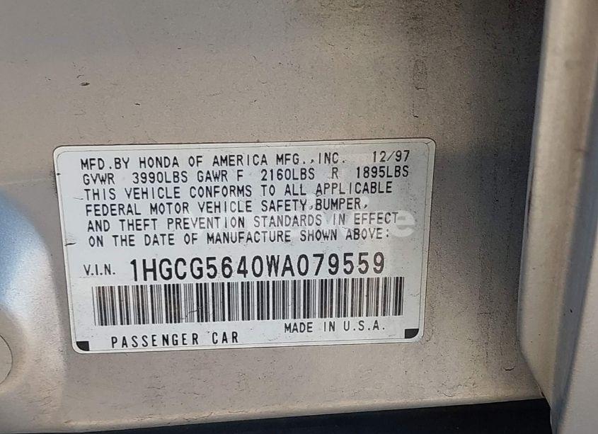 Photo 9 of 1998 Honda Accord LX (VIN 1HGCG5640WA079559)