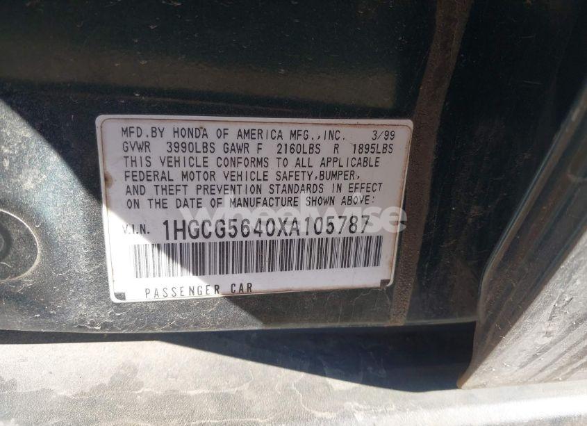 Photo 9 of 1999 Honda Accord LX (VIN 1HGCG5640XA105787)