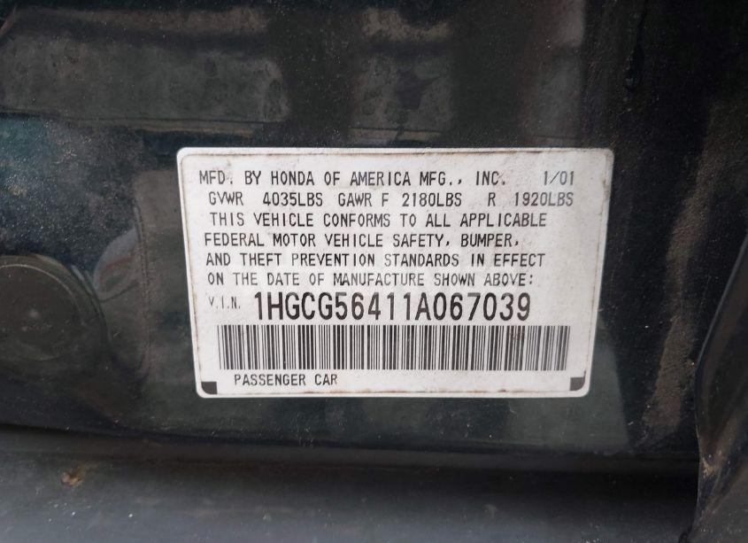 Photo 9 of 2001 Honda Accord 2.3 LX (VIN 1HGCG56411A067039)