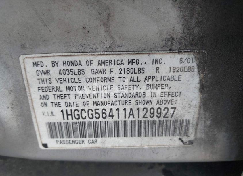 Photo 9 of 2001 Honda Accord 2.3 LX (VIN 1HGCG56411A129927)