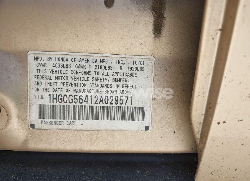 Photo 9 of 2002 Honda Accord 2.3 LX (VIN 1HGCG56412A029571)