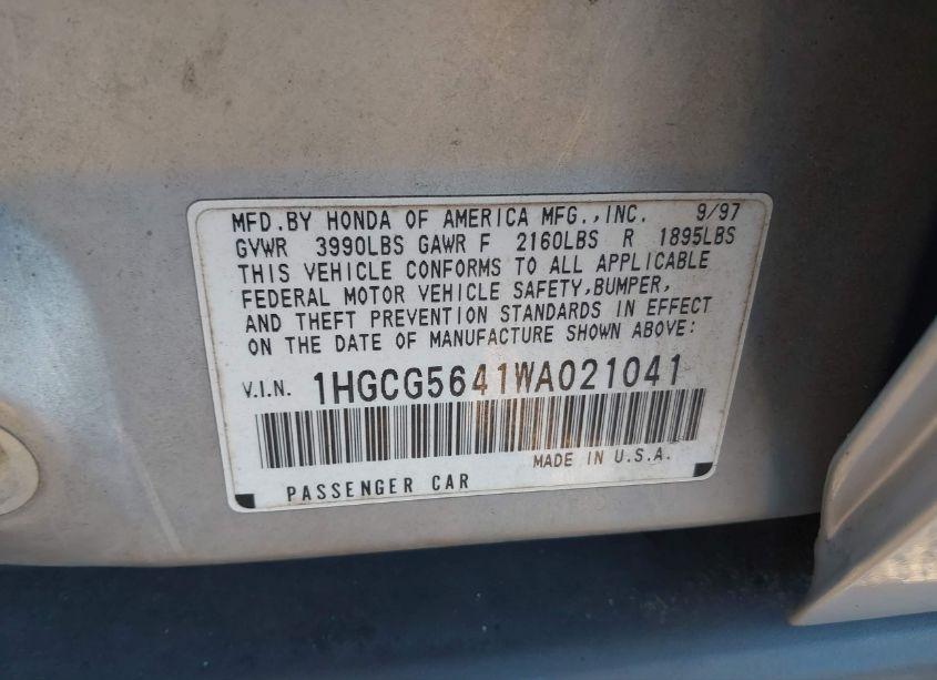 Photo 9 of 1998 Honda Accord LX (VIN 1HGCG5641WA021041)