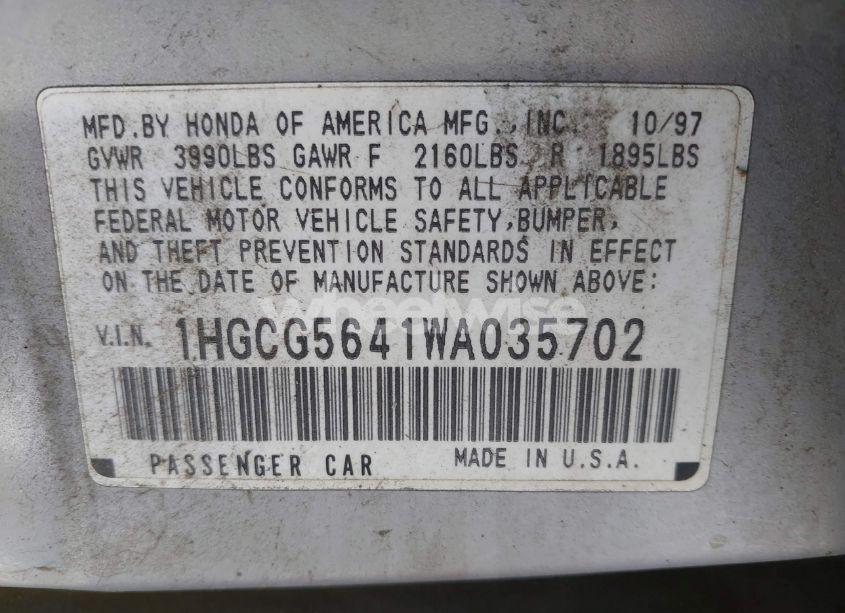 Photo 9 of 1998 Honda Accord LX (VIN 1HGCG5641WA035702)