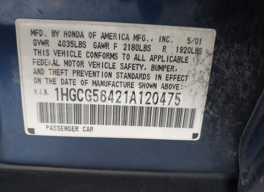 Photo 9 of 2001 Honda Accord 2.3 LX (VIN 1HGCG56421A120475)