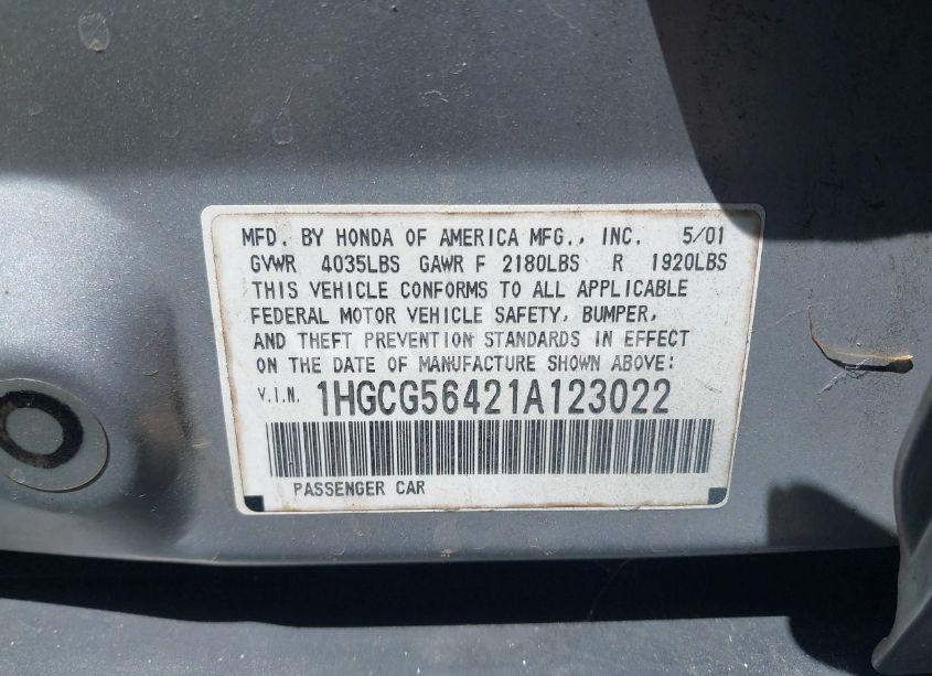 Photo 9 of 2001 Honda Accord SDN LX (VIN 1HGCG56421A123022)