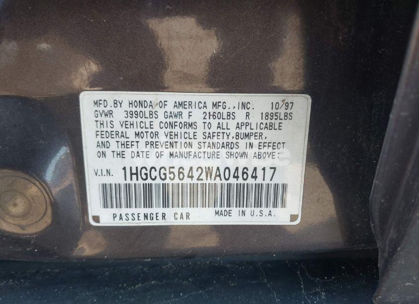 Photo 9 of 1998 Honda Accord LX (VIN 1HGCG5642WA046417)