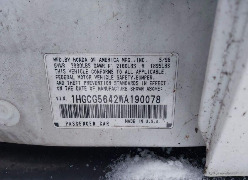 Photo 9 of 1998 Honda Accord LX (VIN 1HGCG5642WA190078)