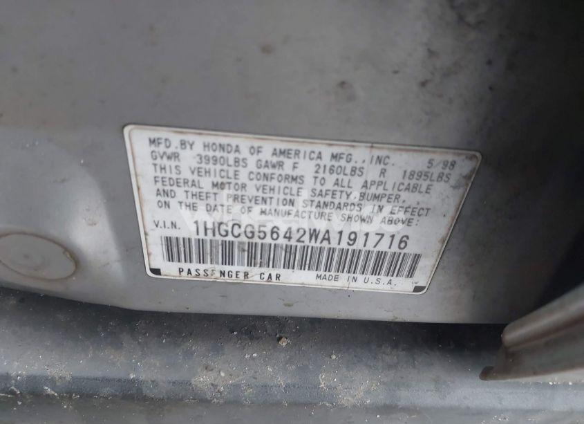 Photo 9 of 1998 Honda Accord LX (VIN 1HGCG5642WA191716)