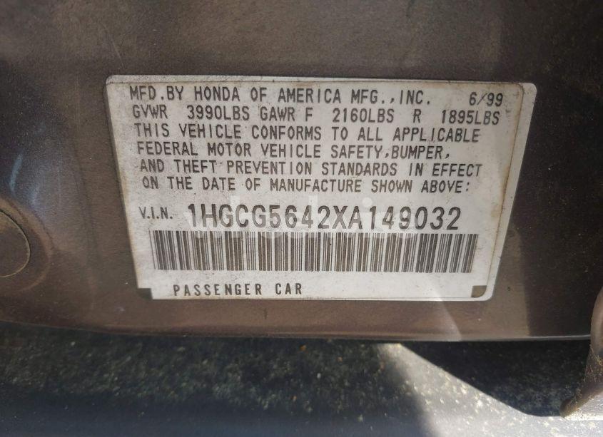 Photo 9 of 1999 Honda Accord LX (VIN 1HGCG5642XA149032)