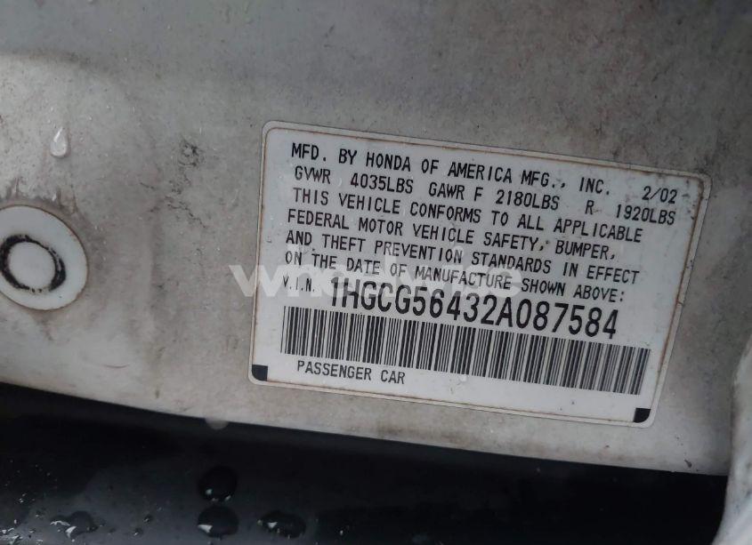 Photo 9 of 2002 Honda Accord 2.3 LX (VIN 1HGCG56432A087584)