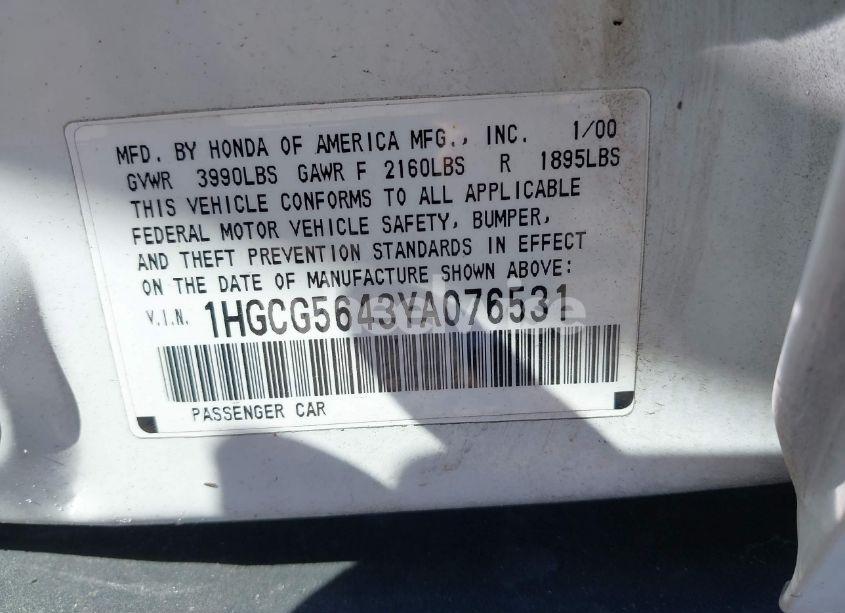 Photo 9 of 2000 Honda Accord 2.3 LX (VIN 1HGCG5643YA076531)