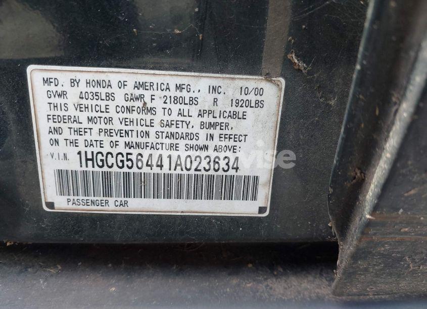 Photo 9 of 2001 Honda Accord 2.3 LX (VIN 1HGCG56441A023634)