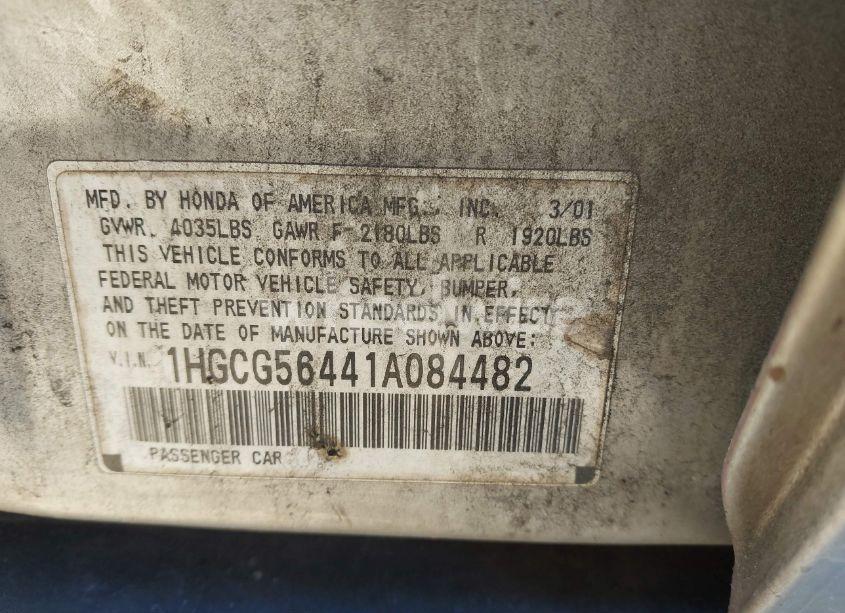 Photo 9 of 2001 Honda Accord 2.3 LX (VIN 1HGCG56441A084482)