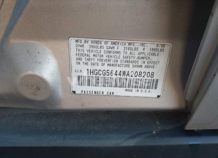 Photo 9 of 1998 Honda Accord LX (VIN 1HGCG5644WA208208)