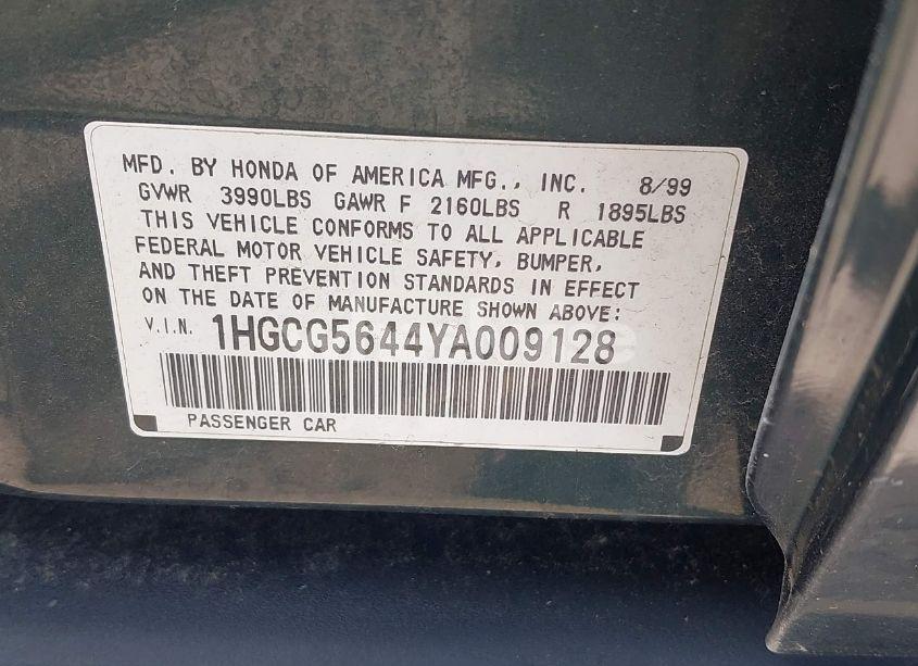 Photo 9 of 2000 Honda Accord 2.3 LX (VIN 1HGCG5644YA009128)