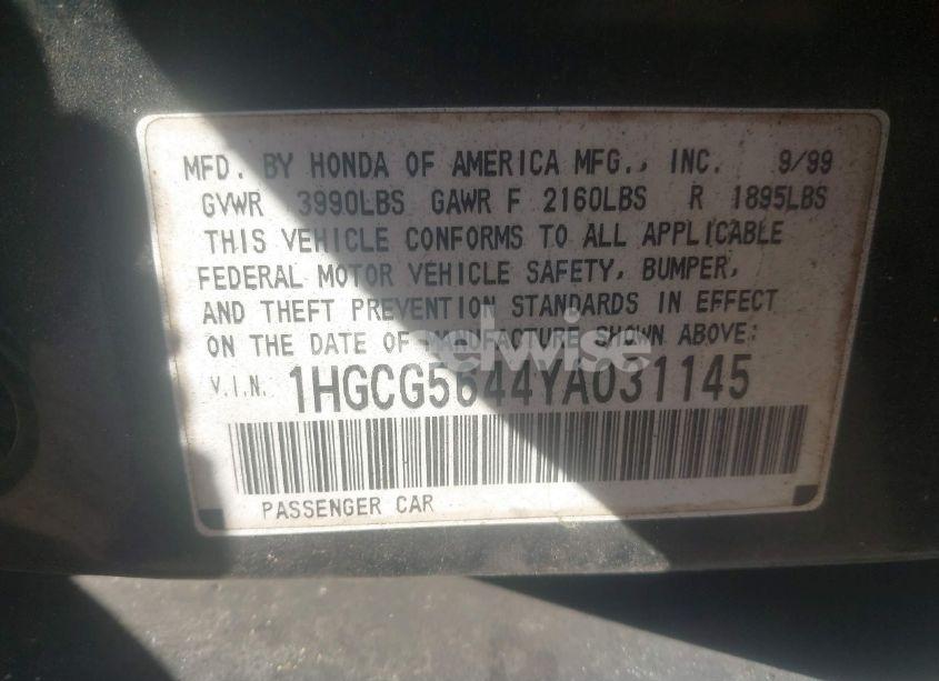 Photo 9 of 2000 Honda Accord LX (VIN 1HGCG5644YA031145)