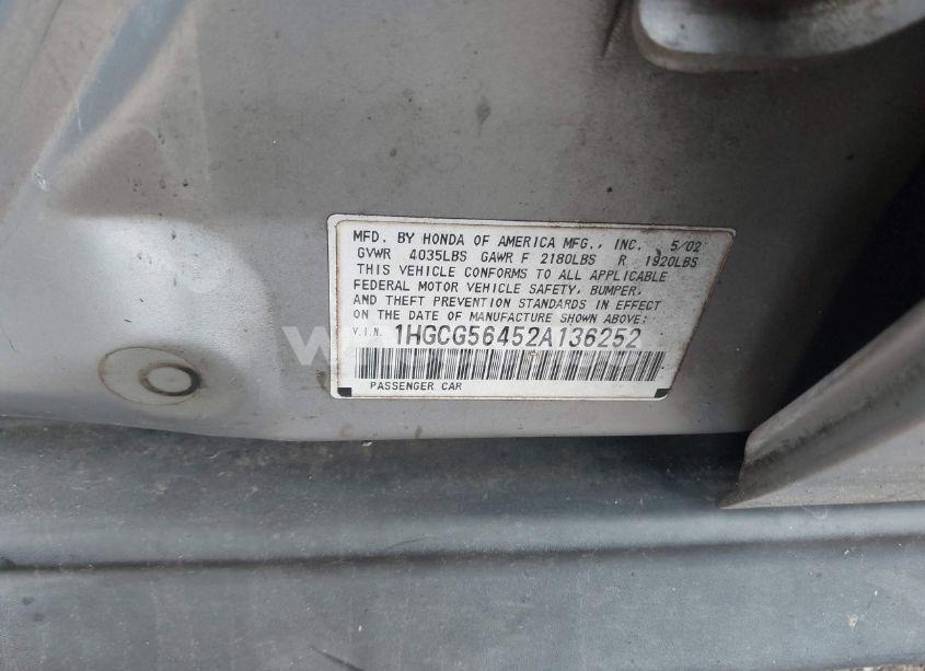 Photo 9 of 2002 Honda Accord 2.3 LX (VIN 1HGCG56452A136252)