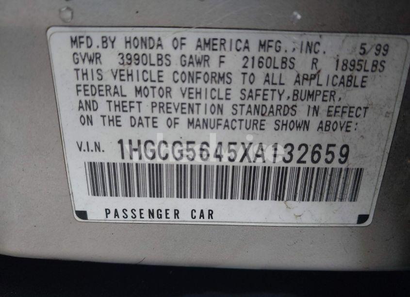 Photo 9 of 1999 Honda Accord LX (VIN 1HGCG5645XA132659)
