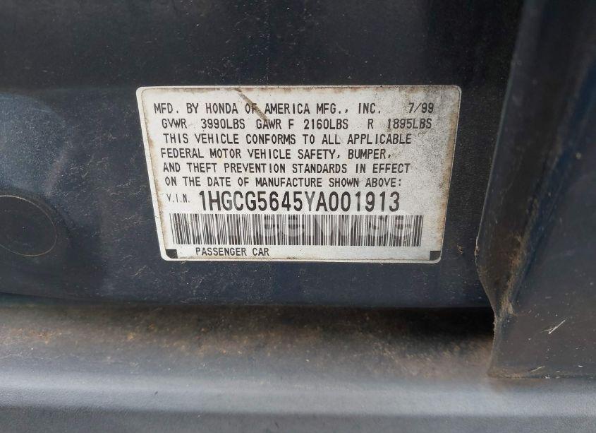Photo 9 of 2000 Honda Accord 2.3 LX (VIN 1HGCG5645YA001913)