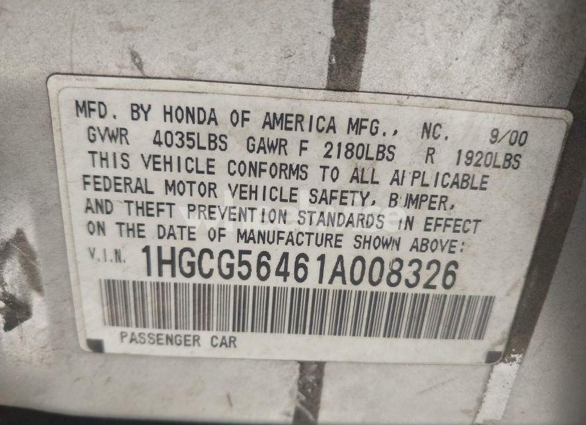 Photo 9 of 2001 Honda Accord 2.3 LX (VIN 1HGCG56461A008326)