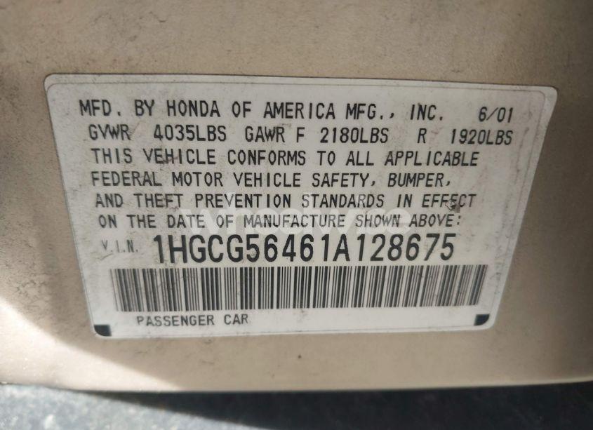 Photo 9 of 2001 Honda Accord 2.3 LX (VIN 1HGCG56461A128675)