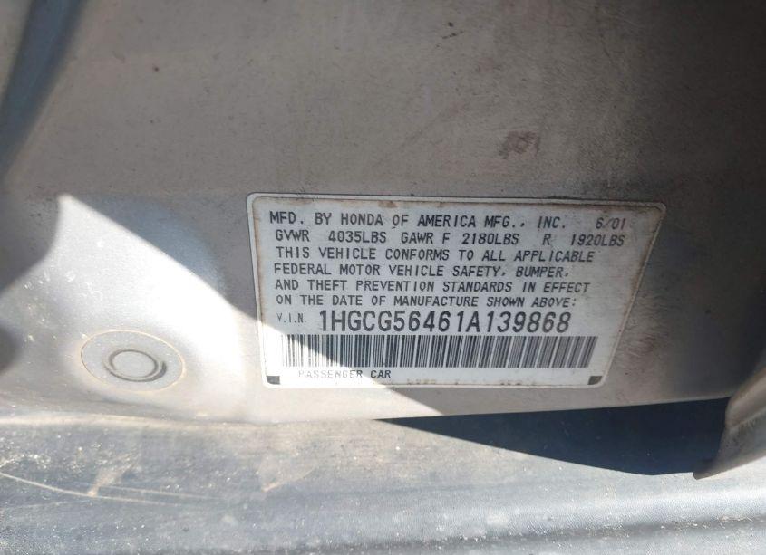 Photo 9 of 2001 Honda Accord 2.3 LX (VIN 1HGCG56461A139868)