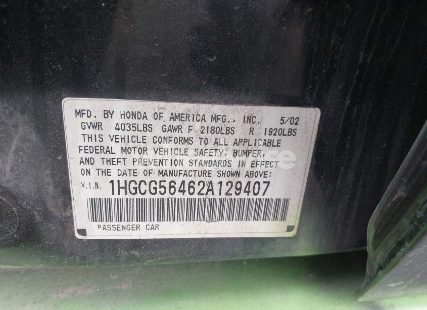 Photo 9 of 2002 Honda Accord 2.3 LX (VIN 1HGCG56462A129407)