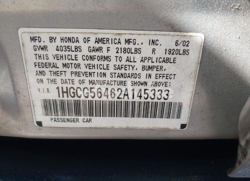 Photo 9 of 2002 Honda Accord 2.3 LX (VIN 1HGCG56462A145333)
