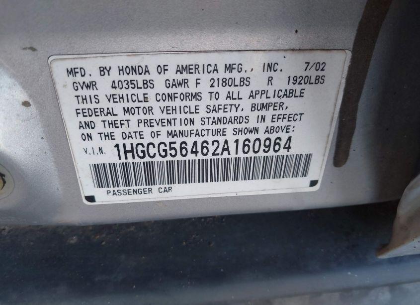 Photo 9 of 2002 Honda Accord 2.3 LX (VIN 1HGCG56462A160964)