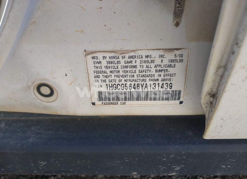 Photo 9 of 2000 Honda Accord 2.3 LX (VIN 1HGCG5646YA131439)