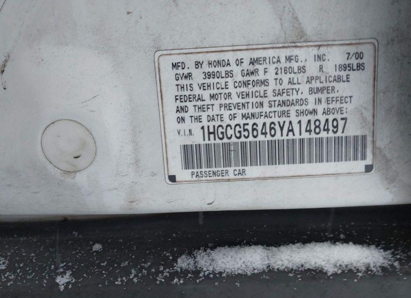 Photo 9 of 2000 Honda Accord 2.3 LX (VIN 1HGCG5646YA148497)