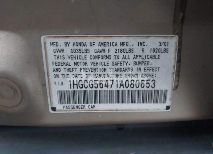 Photo 9 of 2001 Honda Accord 2.3 LX (VIN 1HGCG56471A080653)