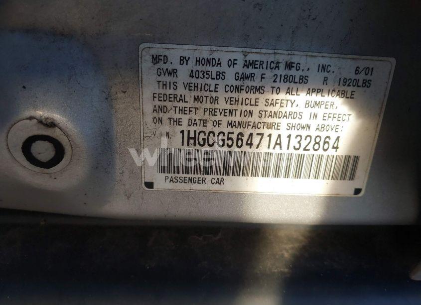 Photo 9 of 2001 Honda Accord 2.3 LX (VIN 1HGCG56471A132864)