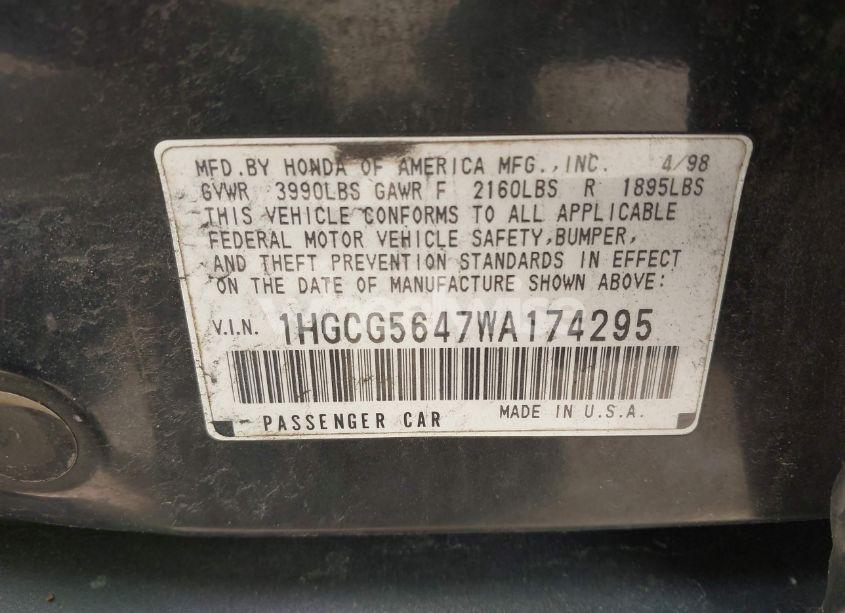 Photo 9 of 1998 Honda Accord LX (VIN 1HGCG5647WA174295)