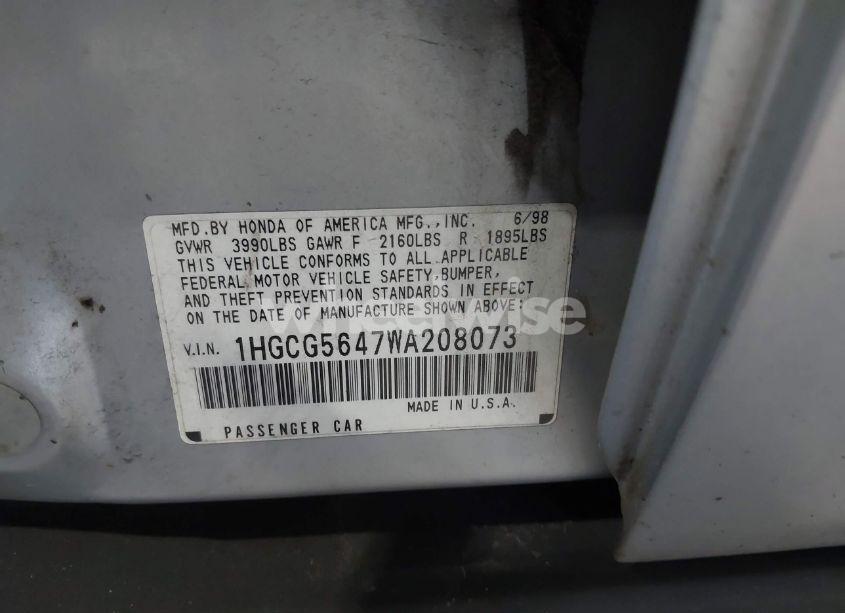 Photo 9 of 1998 Honda Accord LX (VIN 1HGCG5647WA208073)