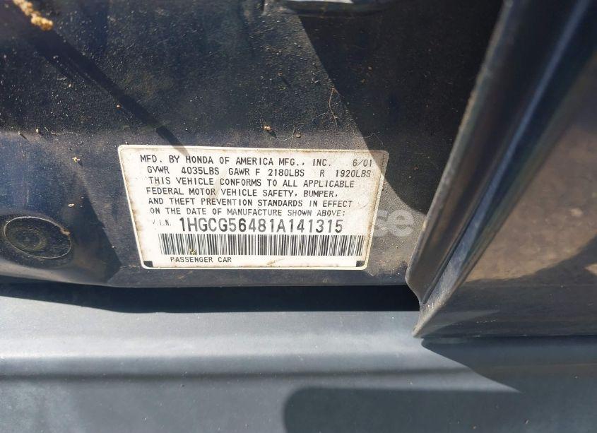 Photo 9 of 2001 Honda Accord 2.3 LX (VIN 1HGCG56481A141315)