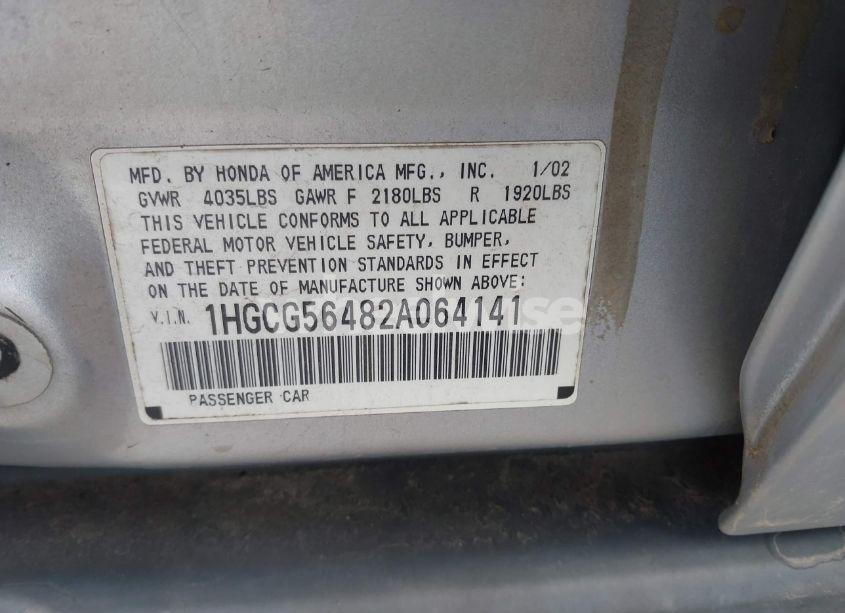 Photo 9 of 2002 Honda Accord 2.3 LX (VIN 1HGCG56482A064141)