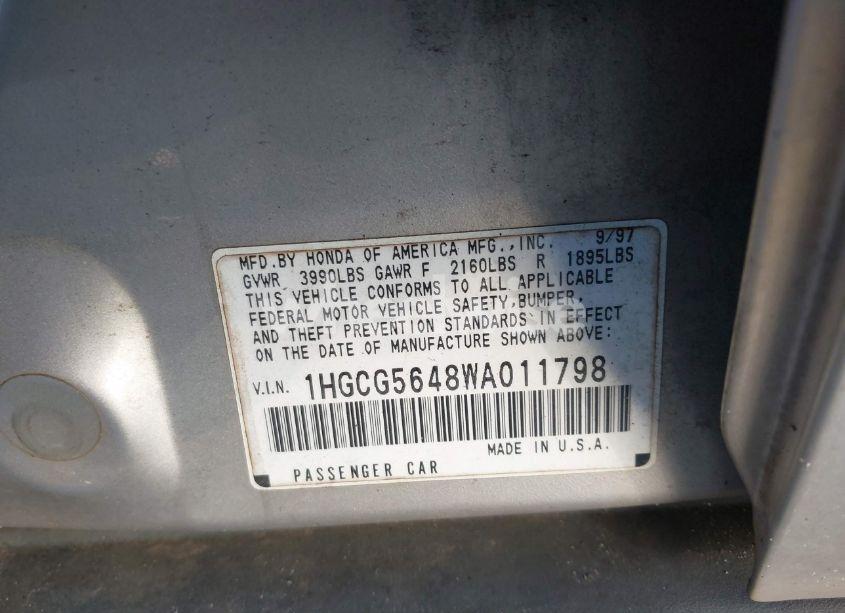 Photo 9 of 1998 Honda Accord LX (VIN 1HGCG5648WA011798)