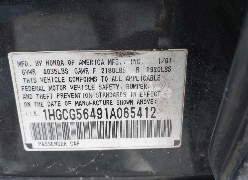 Photo 9 of 2001 Honda Accord 2.3 LX (VIN 1HGCG56491A065412)