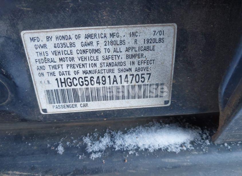 Photo 9 of 2001 Honda Accord 2.3 LX (VIN 1HGCG56491A147057)