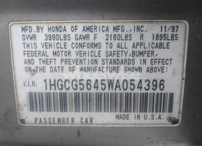 Photo 9 of 1998 Honda Accord LX (VIN 1HGCG5649WA208611)