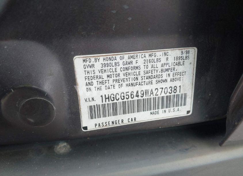 Photo 9 of 1998 Honda Accord LX (VIN 1HGCG5649WA270381)