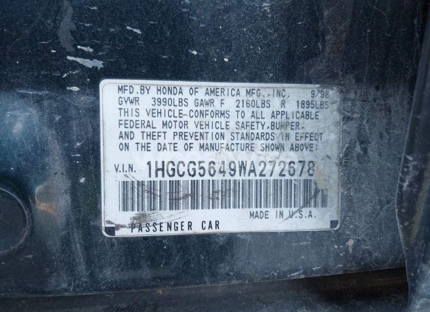 Photo 9 of 1998 Honda Accord LX (VIN 1HGCG5649WA272678)