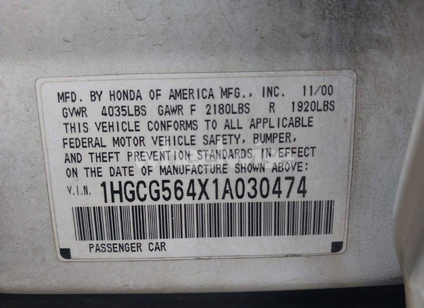 Photo 9 of 2001 Honda Accord 2.3 LX (VIN 1HGCG564X1A030474)